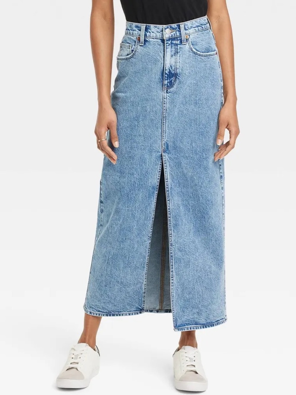 Universal Thread Light Blue Denim Maxi Skirt with Front Slit